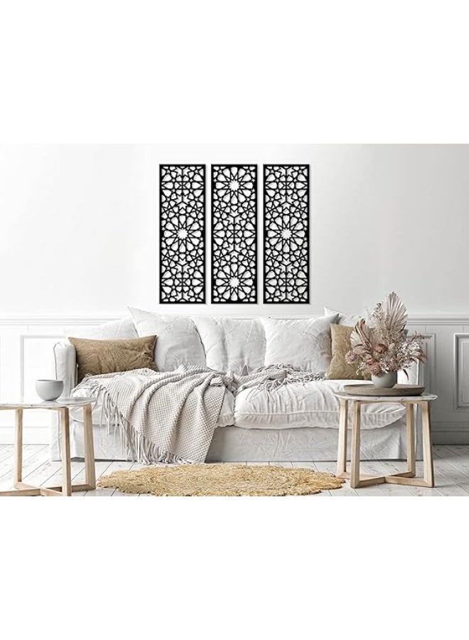 تابلوه حائط من الخشب بنمط ارابيسك من هوم جاليري، 3 لوحات مقاس 80×80 سم - Image 3
